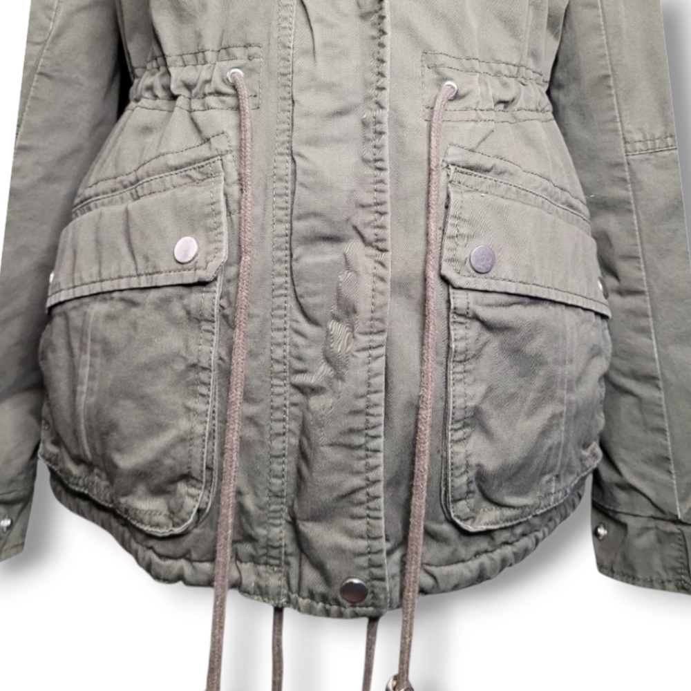 H&M Divided Army Green Faux Fur Parka Size 4 - Picture 8 of 10
